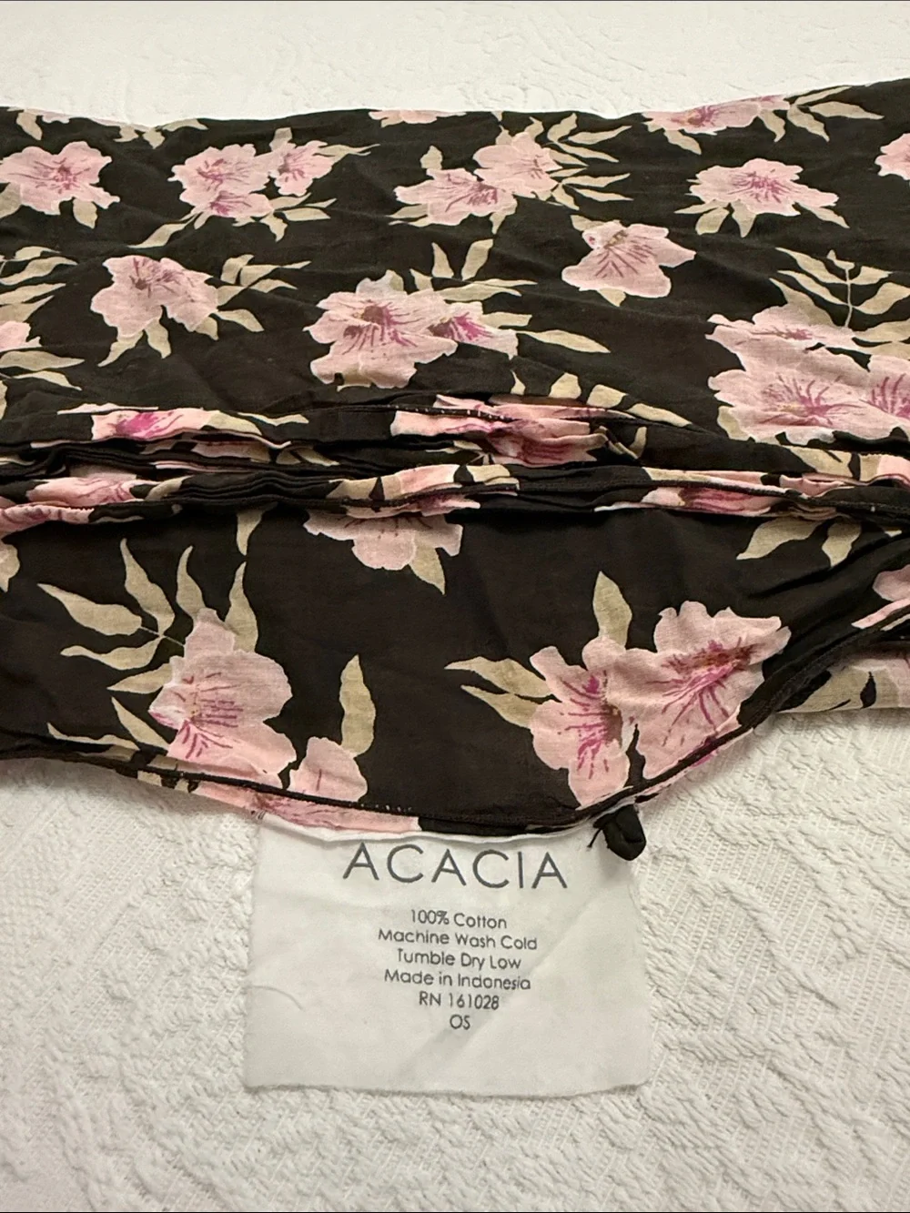Acacia swimwear Black Floral pareo with Pink Blooms